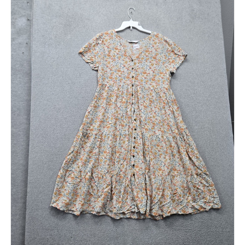 Sonoma Women Dress L Ivory Floral Midi Fit & Flare Cottagecore Button Front